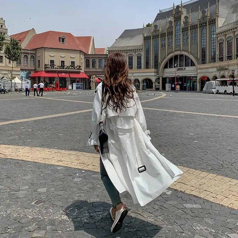 Labavi X-Dugi ženski tanki trenč kaput s dvostrukim kopčanjem i remenom, ženski ogrtač Vjetrovka Proljetna jesen Gornja odjeća Bijela crna kaki JH63