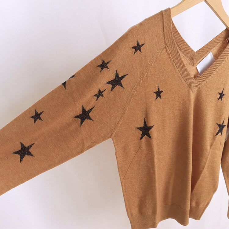 Ženski džemper za ranu jesen, novi ženski seksi džemper s dvostrukim V-izrezom i dugim rukavima od tri boje niti sa zvijezdama