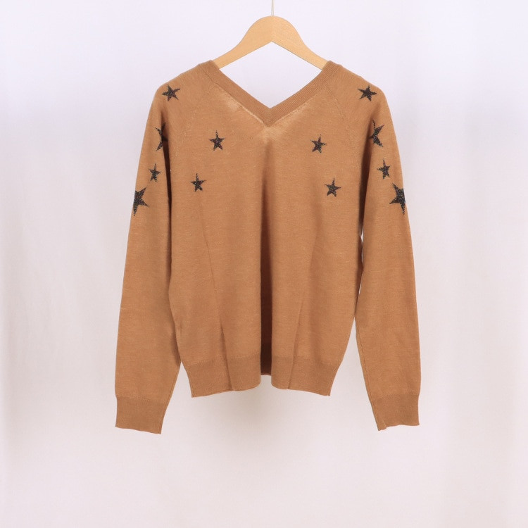 Ženski džemper za ranu jesen, novi ženski seksi džemper s dvostrukim V-izrezom i dugim rukavima od tri boje niti sa zvijezdama