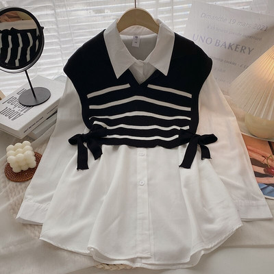 Yitimoky Two Peice Γυναικείο πουλόβερ με μακρυμάνικη μπλούζα πλεκτό γιλέκο φθινόπωρο 2022 Κορεατικά πουκάμισα μόδας Y2k Μπλουζάκια με ρούχα