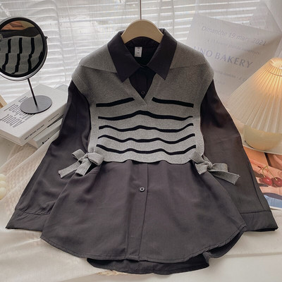 Yitimoky Two Peice Γυναικείο πουλόβερ με μακρυμάνικη μπλούζα πλεκτό γιλέκο φθινόπωρο 2022 Κορεατικά πουκάμισα μόδας Y2k Μπλουζάκια με ρούχα