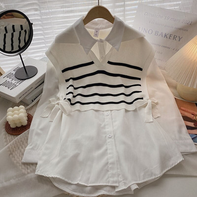 Yitimoky Two Peice Γυναικείο πουλόβερ με μακρυμάνικη μπλούζα πλεκτό γιλέκο φθινόπωρο 2022 Κορεατικά πουκάμισα μόδας Y2k Μπλουζάκια με ρούχα