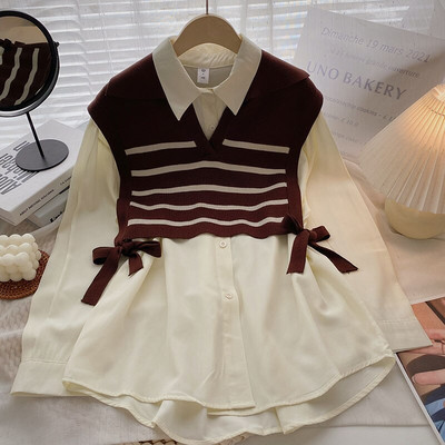 Yitimoky Two Peice Γυναικείο πουλόβερ με μακρυμάνικη μπλούζα πλεκτό γιλέκο φθινόπωρο 2022 Κορεατικά πουκάμισα μόδας Y2k Μπλουζάκια με ρούχα