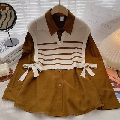 Yitimoky Two Peice Γυναικείο πουλόβερ με μακρυμάνικη μπλούζα πλεκτό γιλέκο φθινόπωρο 2022 Κορεατικά πουκάμισα μόδας Y2k Μπλουζάκια με ρούχα