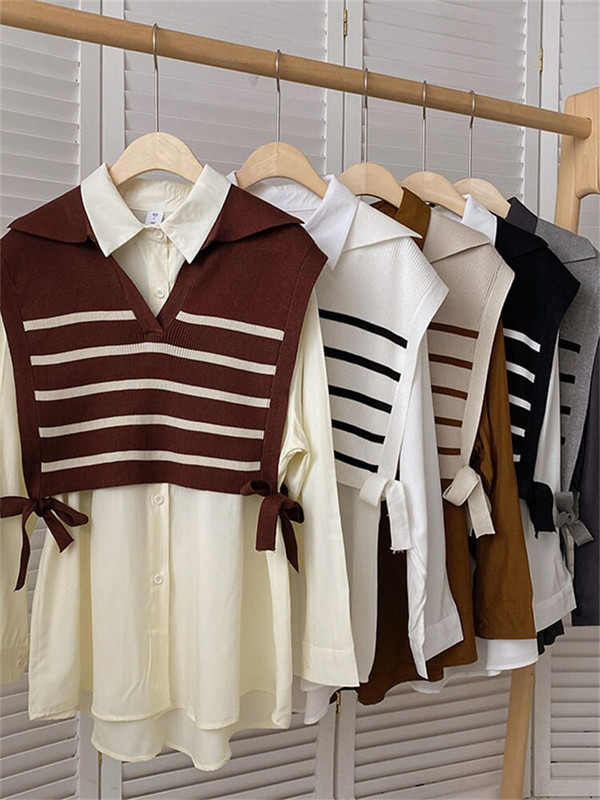 Yitimoky Two Peice Γυναικείο πουλόβερ με μακρυμάνικη μπλούζα πλεκτό γιλέκο φθινόπωρο 2022 Κορεατικά πουκάμισα μόδας Y2k Μπλουζάκια με ρούχα