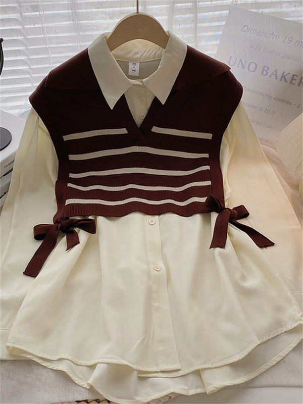 Yitimoky Two Peice Γυναικείο πουλόβερ με μακρυμάνικη μπλούζα πλεκτό γιλέκο φθινόπωρο 2022 Κορεατικά πουκάμισα μόδας Y2k Μπλουζάκια με ρούχα