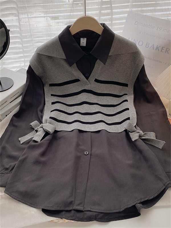 Yitimoky Two Peice Γυναικείο πουλόβερ με μακρυμάνικη μπλούζα πλεκτό γιλέκο φθινόπωρο 2022 Κορεατικά πουκάμισα μόδας Y2k Μπλουζάκια με ρούχα