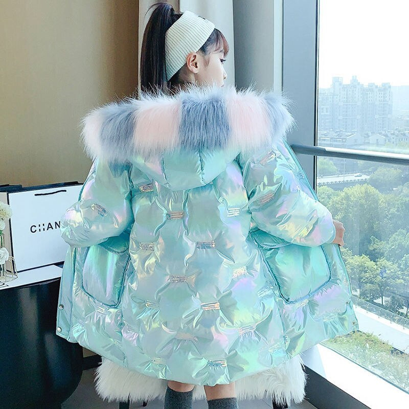 Μόδα για κορίτσια χειμερινό παλτό 2022 με γούνα πάρκα με κουκούλα παιδικά παχυντικά Ζεστό φωτεινό βαμβακερό μπουφάν για κορίτσια TZ659