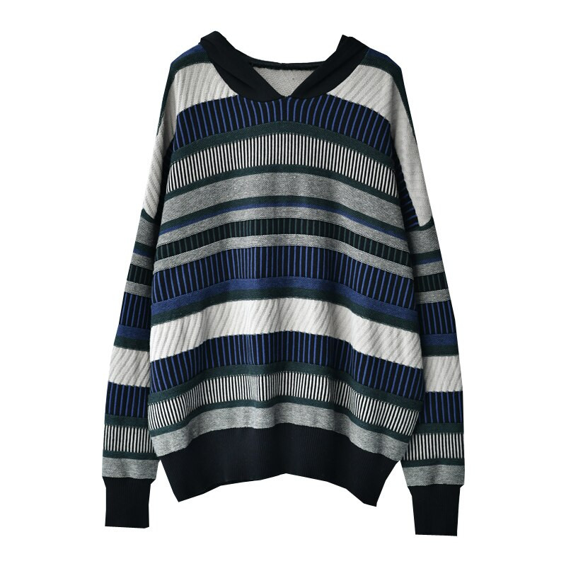 MICOCO Z6363C Λογοτεχνία και τέχνη ελεύθερος χρόνος Σχεδιασμός έγχρωμης λωρίδας ύφανση λουλουδιών χαλαρά και άνετα πλεκτά με κουκούλα