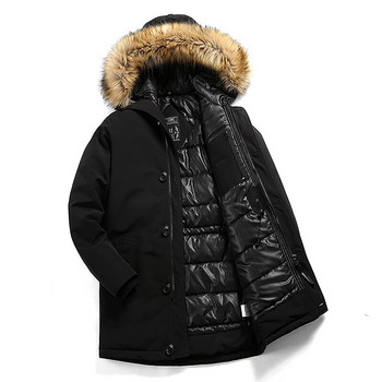 Ανδρικό γιακά χειμωνιάτικο ψεύτικο γούνινο γιακά με μακρυά χοντρή κουκούλα από βαμβακερό μπουφάν Parka Ανδρικές τσέπες Αδιάβροχο μπουφάν Parka Ανδρικό