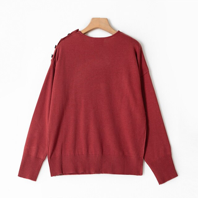 Μονόχρωμο γυναικείο πλεκτό πουλόβερ Μακρυμάνικο λεπτό κουμπιά ώμου Απλό κομψό γυναικείο πουλόβερ Άνοιξη 2022
