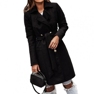 Κομψό Oversize Γυναικείο μακρυμάνικο Φθινοπωρινό Χειμώνα Turndown Τσέπες γιακά Τυλιγμένο Παλτό Τσέπες Πανωφόρι