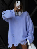 Ξεφτισμένο Do Old Oversize Πλεκτό Κασμίρ Πουλόβερ Χειμερινή μόδα Street Causal Πουλόβερ Solid O λαιμό μακρυμάνικο πουλόβερ