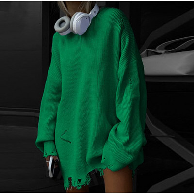 Ξεφτισμένο Do Old Oversize Πλεκτό Κασμίρ Πουλόβερ Χειμερινή μόδα Street Causal Πουλόβερ Solid O λαιμό μακρυμάνικο πουλόβερ