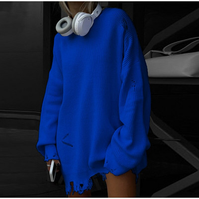 Ξεφτισμένο Do Old Oversize Πλεκτό Κασμίρ Πουλόβερ Χειμερινή μόδα Street Causal Πουλόβερ Solid O λαιμό μακρυμάνικο πουλόβερ