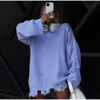 Ξεφτισμένο Do Old Oversize Πλεκτό Κασμίρ Πουλόβερ Χειμερινή μόδα Street Causal Πουλόβερ Solid O λαιμό μακρυμάνικο πουλόβερ