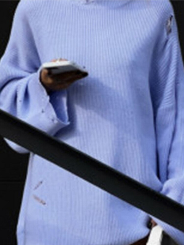 Ξεφτισμένο Do Old Oversize Πλεκτό Κασμίρ Πουλόβερ Χειμερινή μόδα Street Causal Πουλόβερ Solid O λαιμό μακρυμάνικο πουλόβερ