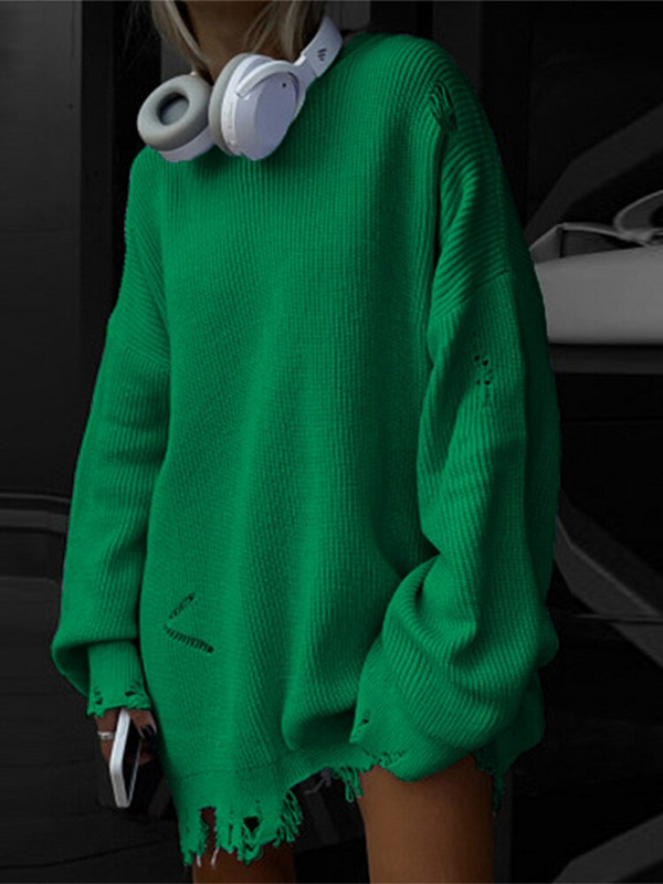 Ξεφτισμένο Do Old Oversize Πλεκτό Κασμίρ Πουλόβερ Χειμερινή μόδα Street Causal Πουλόβερ Solid O λαιμό μακρυμάνικο πουλόβερ