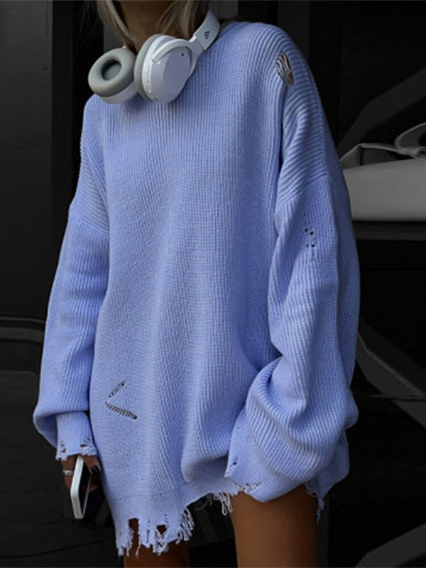 Ξεφτισμένο Do Old Oversize Πλεκτό Κασμίρ Πουλόβερ Χειμερινή μόδα Street Causal Πουλόβερ Solid O λαιμό μακρυμάνικο πουλόβερ