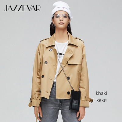 JAZZEVAR 2021, novi dolazak, jesenski trenč kaput, ženska modna pamučna dvostruka kratka široka gornja odjeća