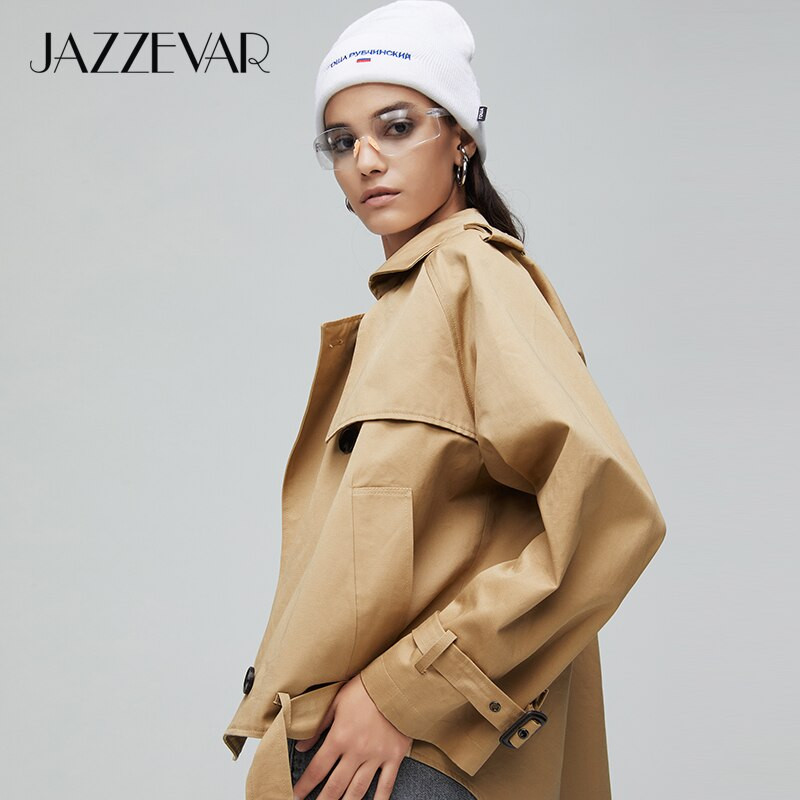 JAZZEVAR 2021, novi dolazak, jesenski trenč kaput, ženska modna pamučna dvostruka kratka široka gornja odjeća