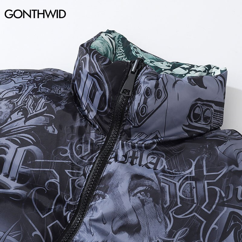 Hiphopa divpusēja jaka vīriešu parka ielas apģērbs ziemas biezs, silts panks, gotikas mētelis 2022. gada Harajuku Fashon ikdienas āra mētelis