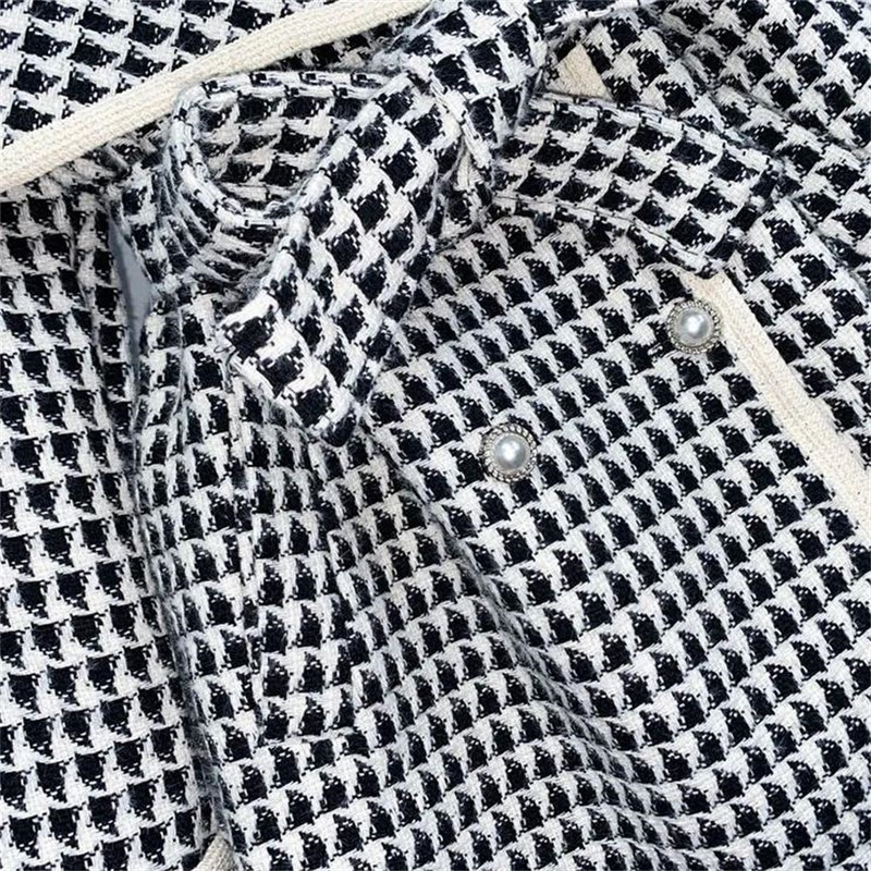 Ζώνη κοστουμιού Χοντρό σακάκι εξωτερικών ενδυμάτων Ζεστό φθινοπωρινό χειμωνιάτικο μάλλινο παλτό Γυναικείο κομψό διπλό στήθος Houndstooth χοντρό μπουφάν