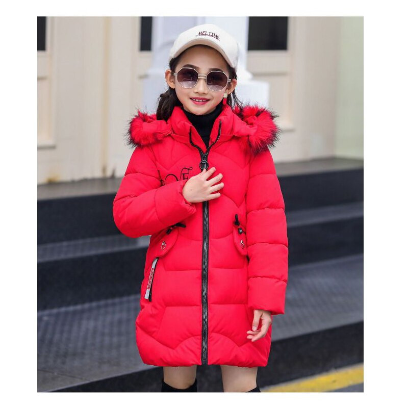 3–12 gadus veca pusaudžu ziemas bieza, silta, meiteņu jaka, 2022. gada liela izmēra gara stila vējjaka ar kapuci meitenei
