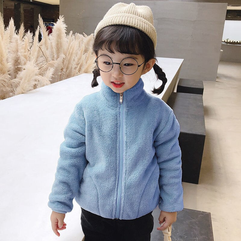 Φθινοπωρινά βελούδινα παλτό για κορίτσια 2020 Παιδικά μαλακά πανωφόρια με ζιβάγκο Keep ζεστό Παιδικά μπουφάν με φερμουάρ Coral Fleece για κορίτσια Νέο P338