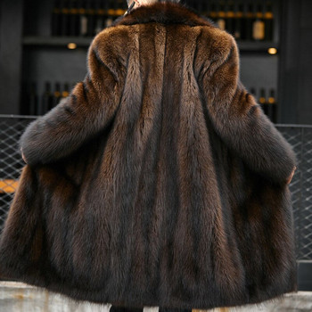 Норково палто Мъжко есенно и зимно есенно и зимно палто със средна дължина Нов голям размер плюс кадифено удебеляване имитация на кожа на миеща мечка Мъжко облекло