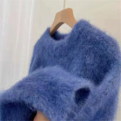 Europe Fluffy πουλόβερ High-end Μαλακό Γυναικείο παλτό Φθινόπωρο Χειμώνας O λαιμό Πουλόβερ βιζόν κασμίρ Δωρεάν αποστολή JZ083