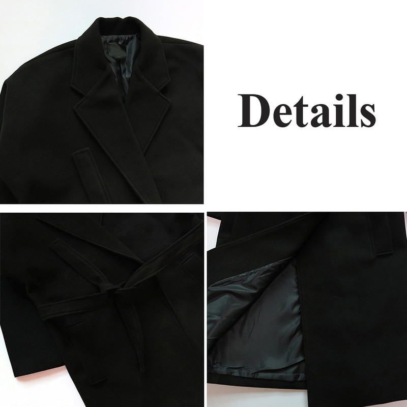 Muški kaputi od mješavine crne vune u vintage japanskom stilu, široki pojasevi, ležerna Harajuku gornja odjeća preko koljena, prikladna, zadebljana, topla korejska