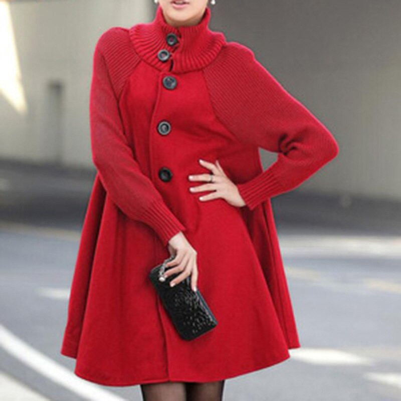 Vuneni kaput Zimski ogrtač Pleteni kaput s dugim rukavima i visokim O izrezom Ženski proljeće jesen Ženska jednoredna vjetrovka Siva