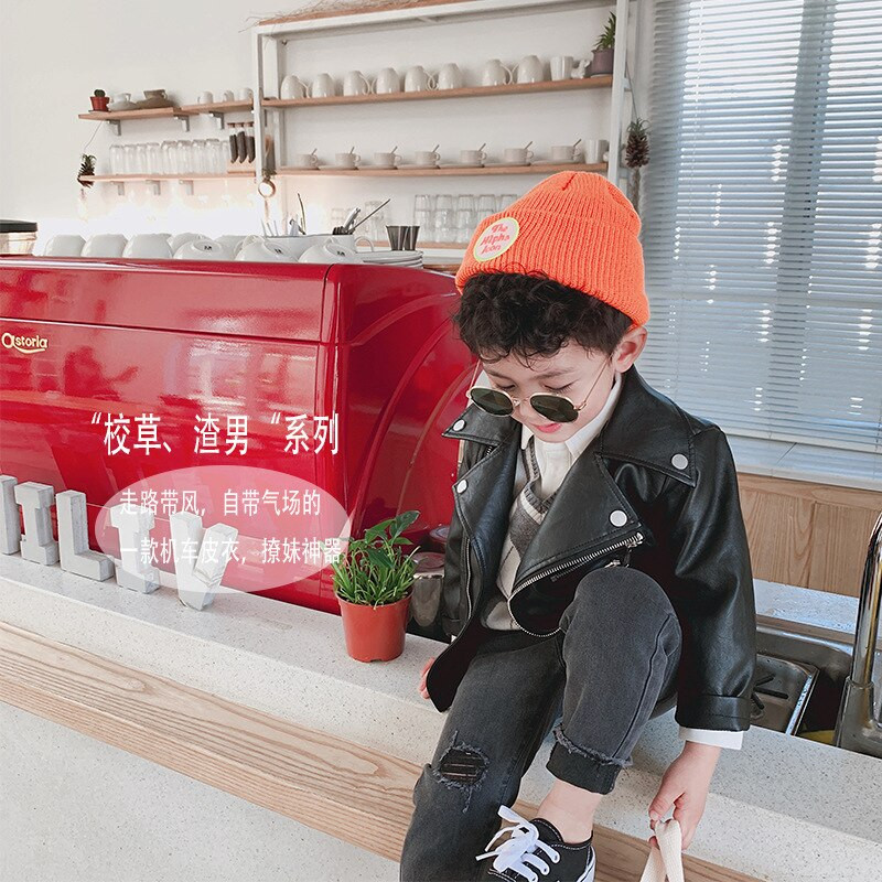 Fiú PU kabát tavaszi ősz gyerek motoros bőr 1-11 éves korig divatos színes cipzár lány kabát menő