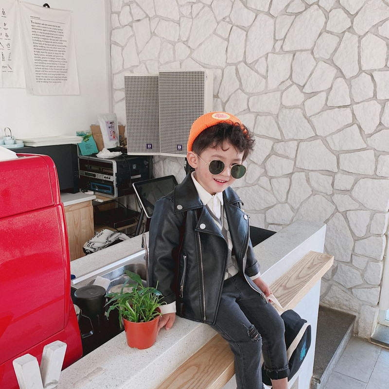 Fiú PU kabát tavaszi ősz gyerek motoros bőr 1-11 éves korig divatos színes cipzár lány kabát menő