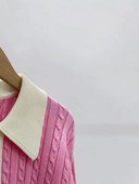 Γκρι ροζ Twist Γυναικείο πουλόβερ με μακρυμάνικο γιακά 2022 Φθινοπωρινό γυναικείο πουλόβερ με πλεκτό πουλόβερ