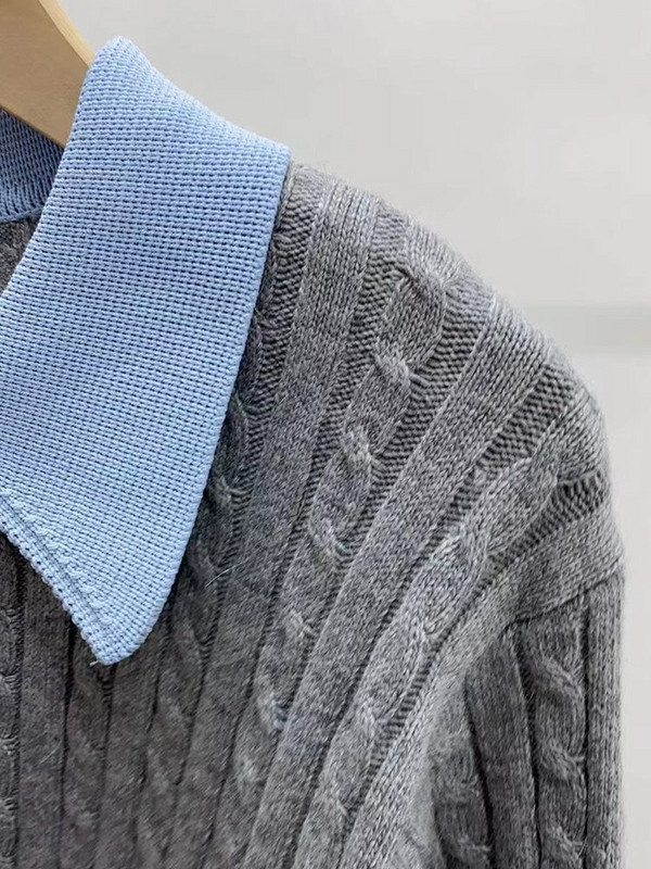 Γκρι ροζ Twist Γυναικείο πουλόβερ με μακρυμάνικο γιακά 2022 Φθινοπωρινό γυναικείο πουλόβερ με πλεκτό πουλόβερ