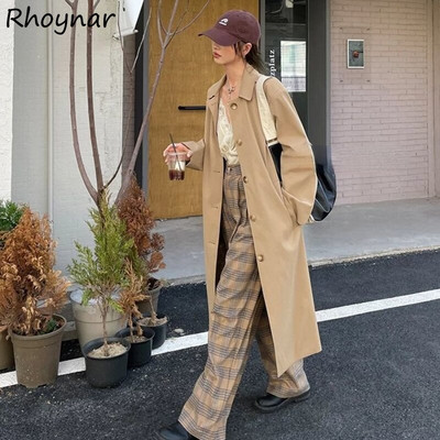 Trench Naised Lihtne korea stiilis mood Preppy, ühe rinnaga, allapoole kaelarihm, naisüliõpilased, tüdrukud, tänav, noorte mängud