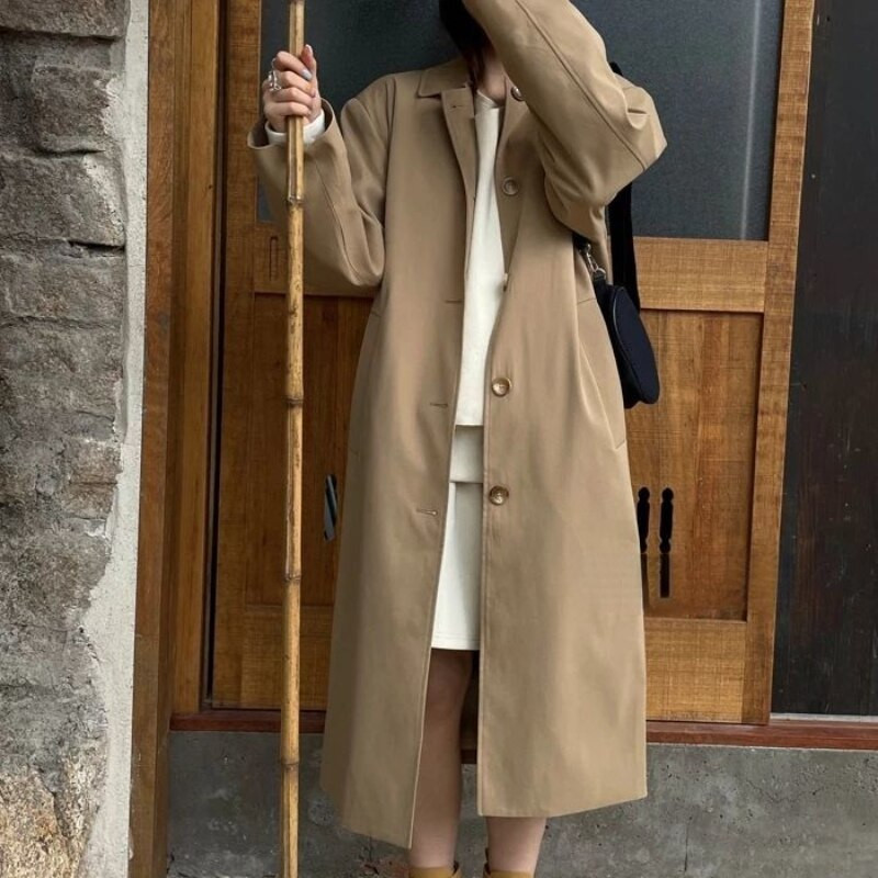 Trench Žene Jednostavna moda u korejskom stilu Preppy jednoredno kopčanje s otvorenim ovratnikom Studentice Ulična odjeća za mlade za sve vrste