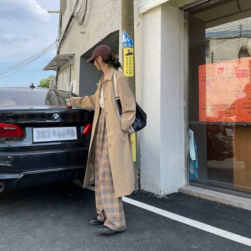 Trench Žene Jednostavna moda u korejskom stilu Preppy jednoredno kopčanje s otvorenim ovratnikom Studentice Ulična odjeća za mlade za sve vrste