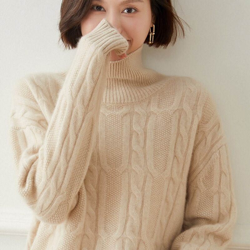 Sieviešu ziemas džemperis, 100% tīrs kašmira trikotāžas džemperi, jauns bruņurupucis, biezs sieviešu brīvs liela izmēra gadījuma trikotāžas tops meitenēm