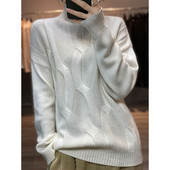 100% gyapjú és kasmír női pulóver, magas nyakú, 2022-es ősz/tél, új, erős, ejtős vállú ujjú, kötött pulóver, bő felső