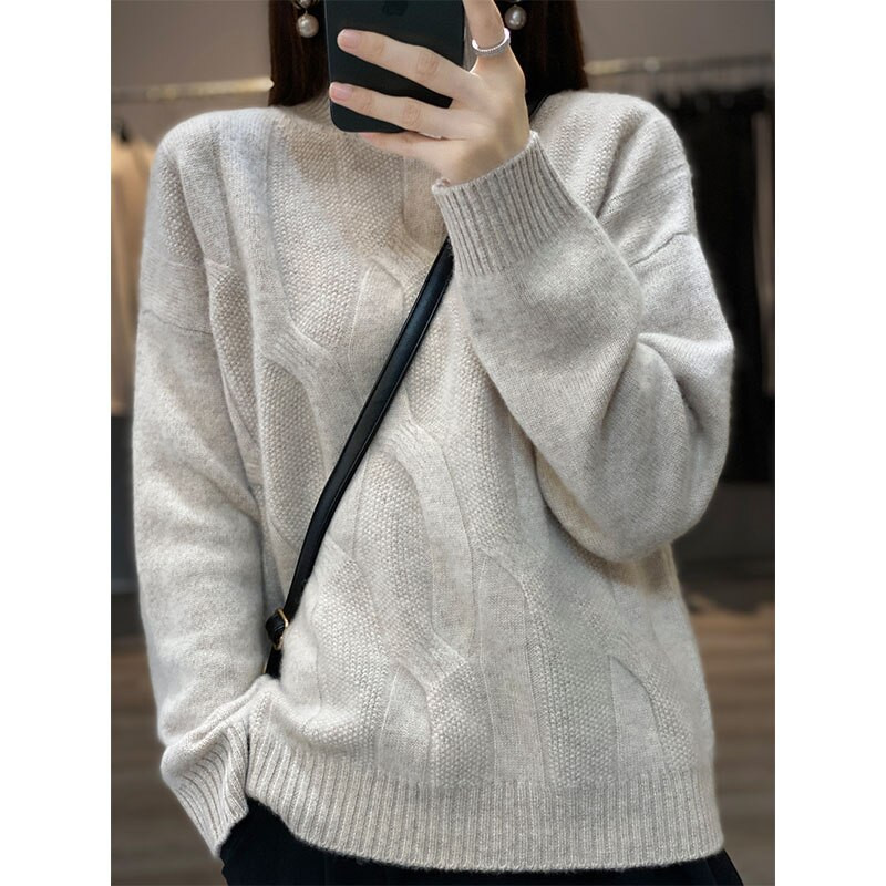 100% gyapjú és kasmír női pulóver, magas nyakú, 2022-es ősz/tél, új, erős, ejtős vállú ujjú, kötött pulóver, bő felső