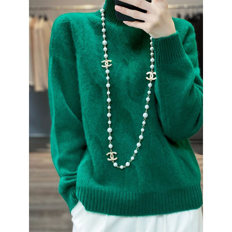 100% gyapjú és kasmír női pulóver, magas nyakú, 2022-es ősz/tél, új, erős, ejtős vállú ujjú, kötött pulóver, bő felső