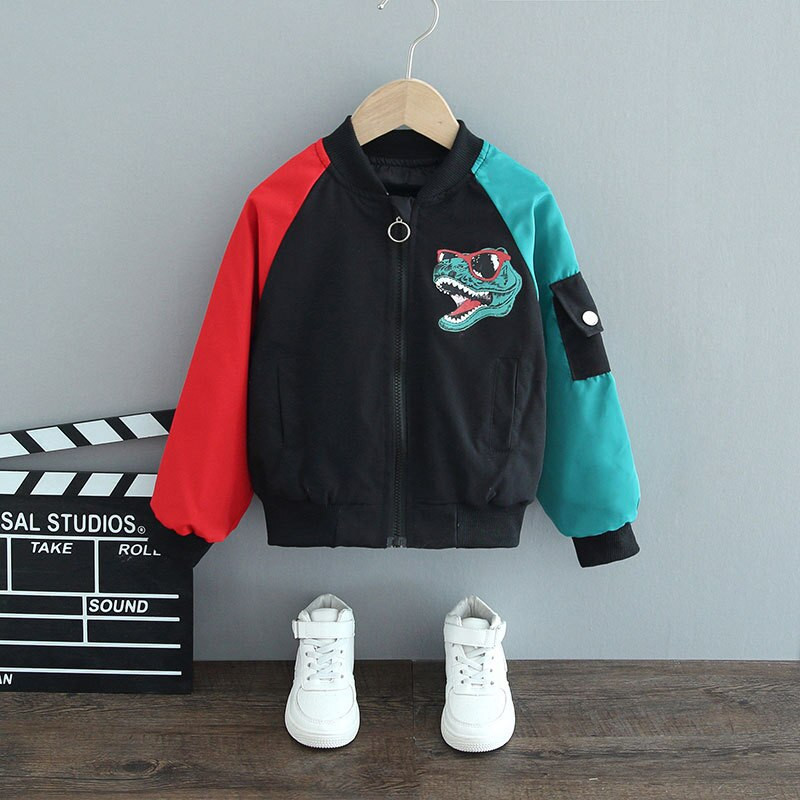 Zēnu ikdienišķa jaka pavasara rudens karikatūra ar dinozauru apdruku ar garām piedurknēm mētelis ar garām piedurknēm zīdaiņiem, bērniem, bērnu apģērbi