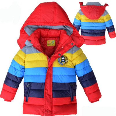 Νέο Winter Keep Warm Boys Jacket Μακρύ Στιλ Χρώμα Ριγέ Παχύ Παλτό για Παιδιά Παιδικά Εξωτερικά Ενδύματα με Κουκούλα