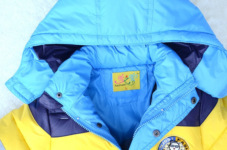 Jauna Ziemas silta zēnu jaka gara stila krāsa svītra biezs mētelis bērniem bērniem ar kapuci Virsdrēbes