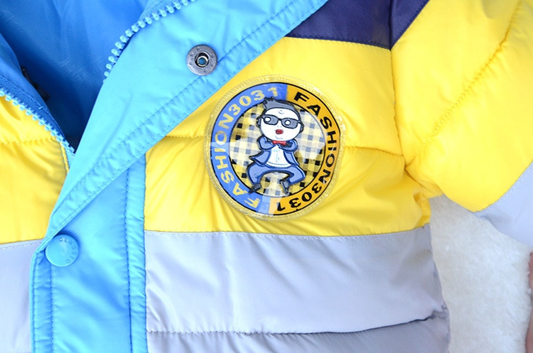 Jauna Ziemas silta zēnu jaka gara stila krāsa svītra biezs mētelis bērniem bērniem ar kapuci Virsdrēbes