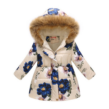 Παχύ ζεστό μπουφάν για κορίτσια Μεγάλο βαρύ λουλούδι με κουκούλα συν βελούδο Παιδικά παλτό 2-10 ετών Δώρο γενεθλίων
