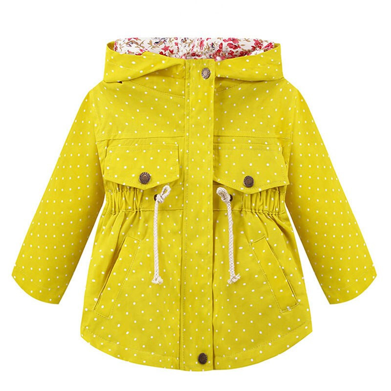 Toddler Girls Dot Printed Vējjaka Mētelis Jakas Zīdaiņiem Bērni ar Kapuci Izšuvumi Ziedi Virsdrēbes Bērnu Apģērbs 2 4 6 gadi